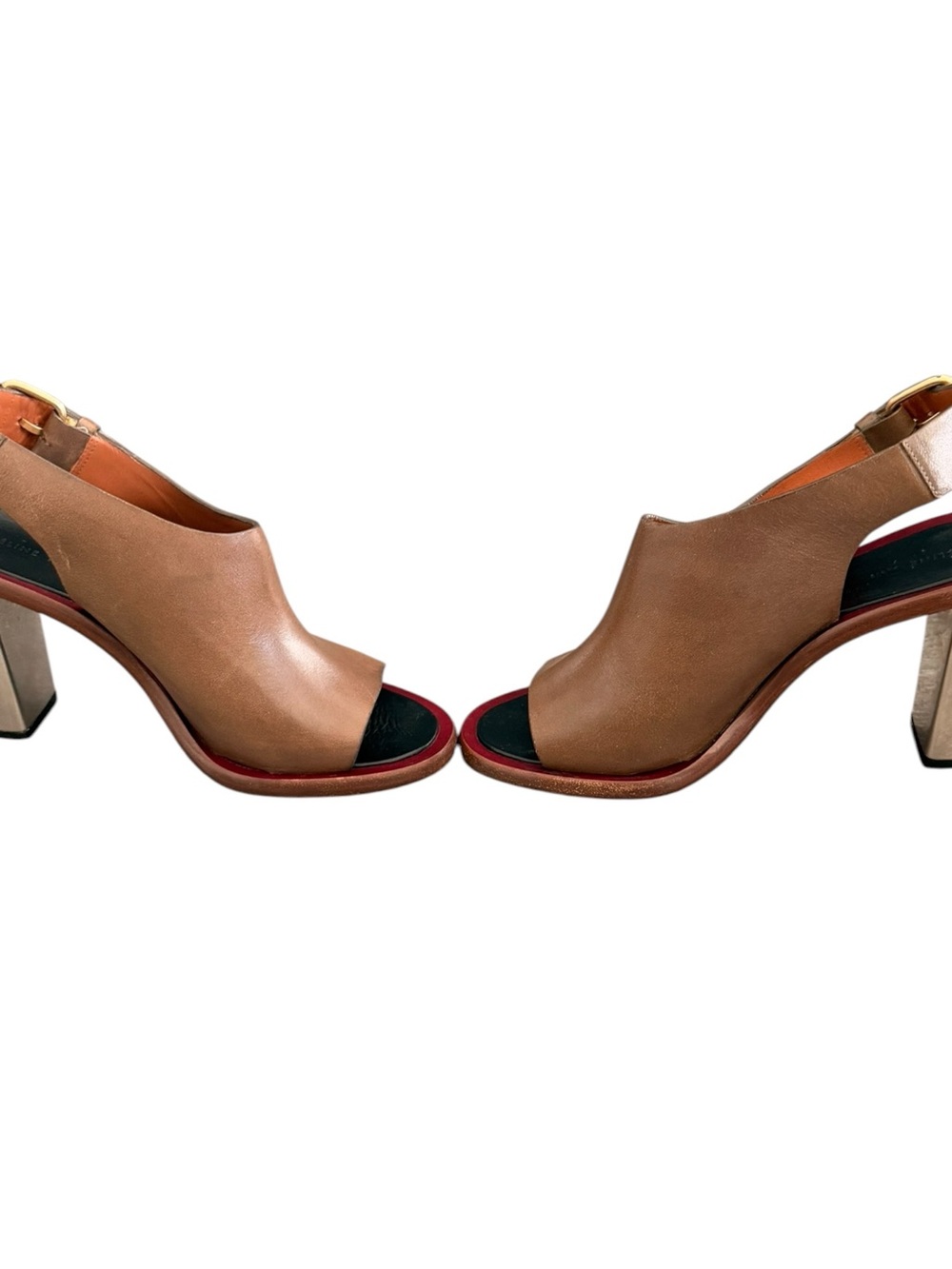 Celine Brown Leather Sandals with Red Trim and Gold Buckle - Picture 3 of 6